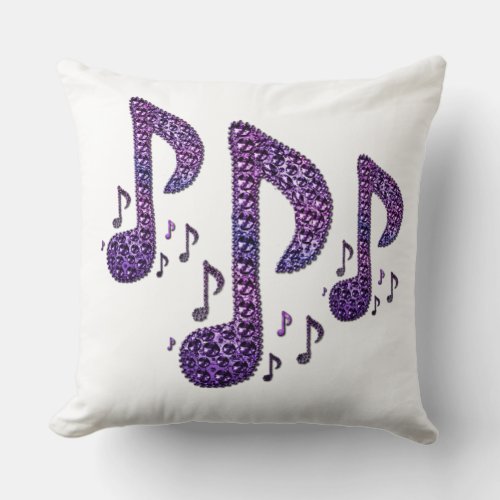 Purple Sparkle Music Notes Pillow