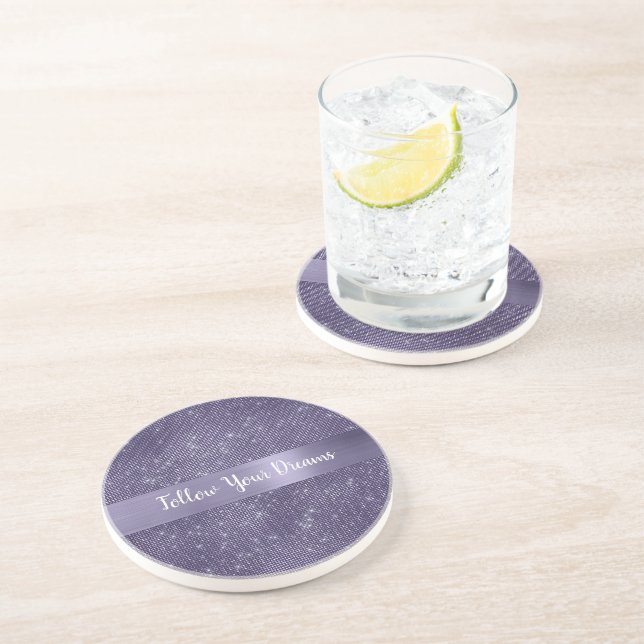 Purple Sparkle Personalized Quote   Coaster (Side)