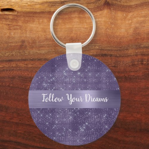 Purple Sparkle Personalized Quote Keychain