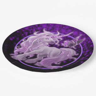 Purple Sparkle Pink Unicorn Paper Plates
