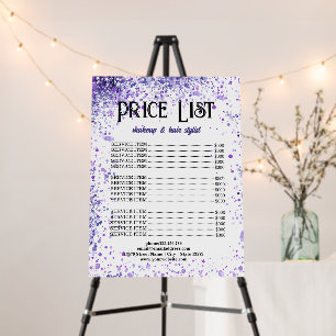Purple Sparkle Price List for Beauty Professionals Foam Board