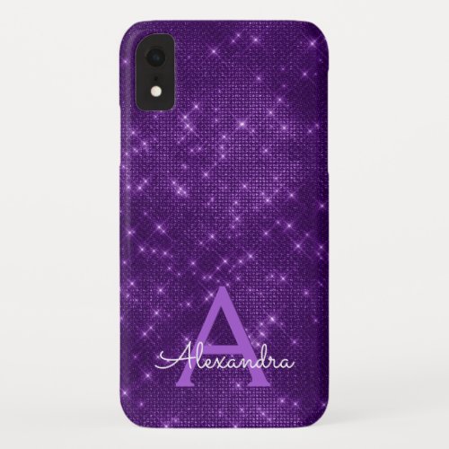 Purple Sparkle Shimmer Monogram  Initial iPhone XR Case