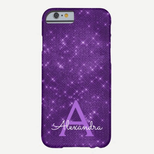 Purple Sparkle Shimmer Monogram & Initial Barely There iPhone 6 Case