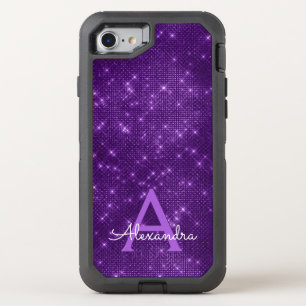 Purple Sparkle Shimmer Monogram & Initial OtterBox Defender iPhone SE/8/7 Case