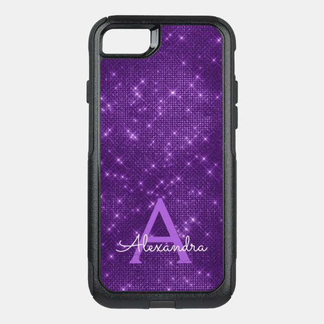 Purple Sparkle Shimmer Monogram & Initial Otterbox iPhone Case (Back)