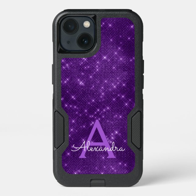 Purple Sparkle Shimmer Monogram & Initial Otterbox iPhone Case (Back)