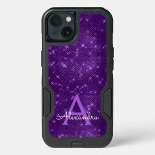 Purple Sparkle Shimmer Monogram & Initial iPhone 13 Case