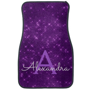 Purple Sparkle Shimmer Monogram Name Initial Car F Car Floor Mat