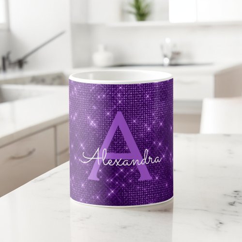 Purple Sparkle Shimmer Monogram Name  Initial Coffee Mug