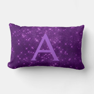Purple Sparkle Shimmer Monogram Name & Initial Lumbar Pillow