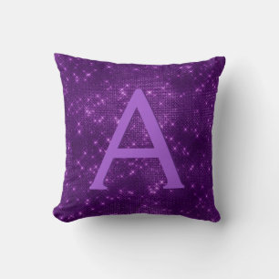 Purple Sparkle Shimmer Monogram Name & Initial Throw Pillow