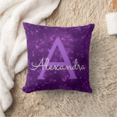 Purple Sparkle Shimmer Monogram Name & Initial Throw Pillow (Blanket)