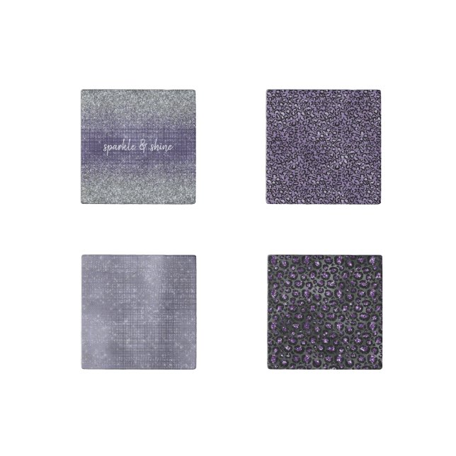 Purple Sparkle Silver Glitter Stone Magnet (Front)