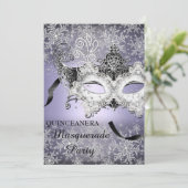 Purple Sparkle Snowflake Masquerade Quinceanera Invitation (Standing Front)