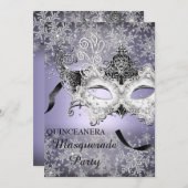 Purple Sparkle Snowflake Masquerade Quinceanera Invitation (Front/Back)