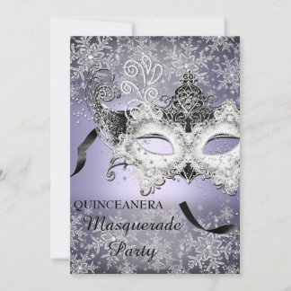 Purple Sparkle Snowflake Masquerade Quinceanera Invitation