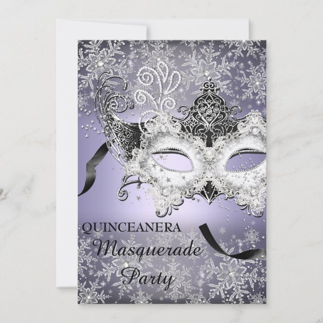 Purple Sparkle Snowflake Masquerade Quinceanera Invitation (Front)
