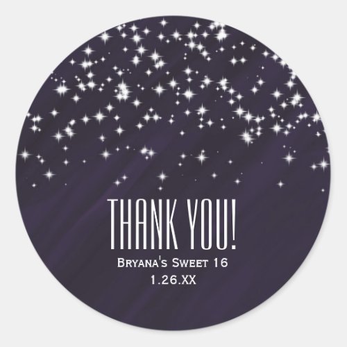 Purple  Sparkle Stars Elegant Glamour Favor Classic Round Sticker