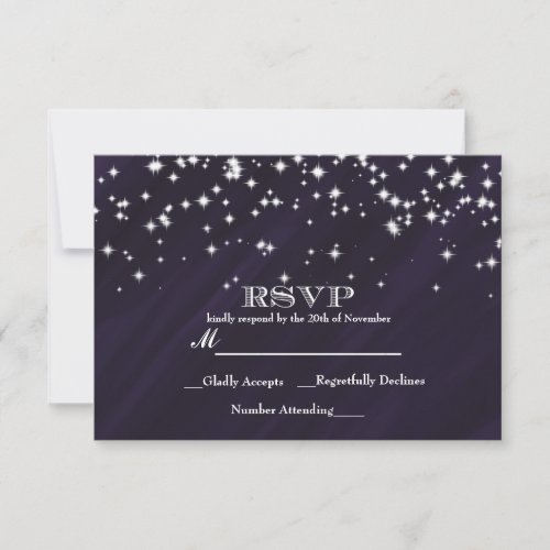 Purple  Sparkle Stars Elegant Glamour RSVP Card