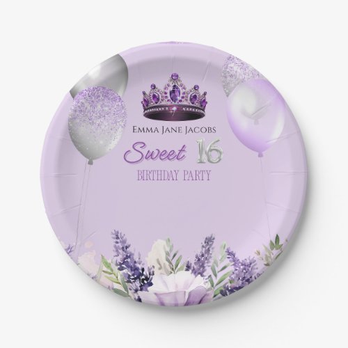 Purple Sparkle Sweet 16 Birthday Party  Paper Plates