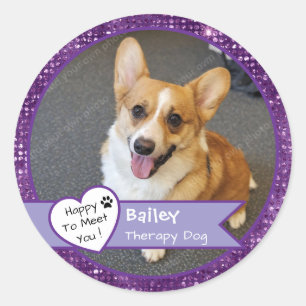 Purple Sparkle Therapy Dog Visit Custom Classic Round Sticker