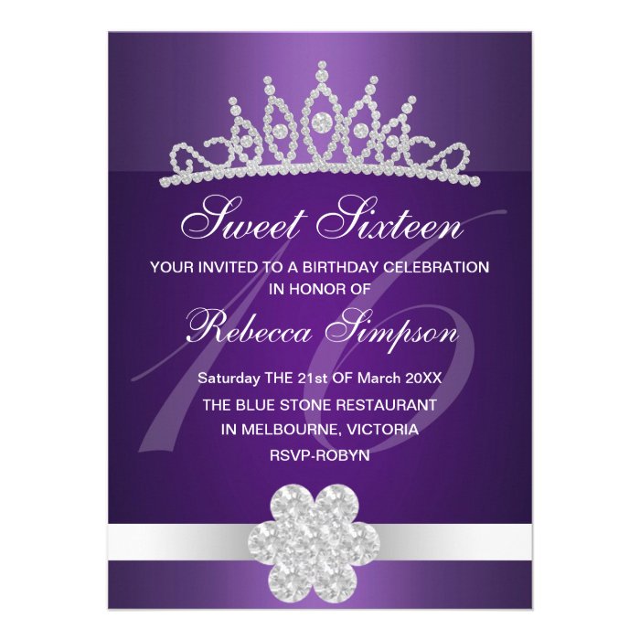 Purple Sparkle Tiara Birthday Invitation