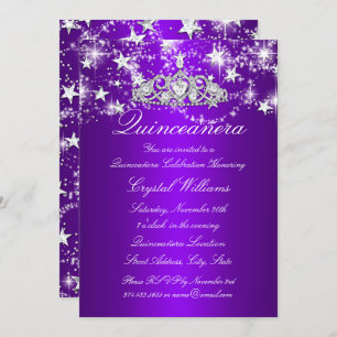 Purple Sparkle Tiara & Stars Quinceanera Invitation