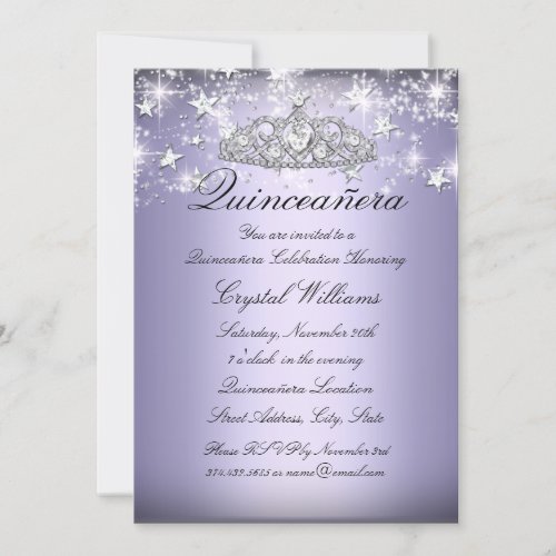 Purple Sparkle Tiara  Stars Quinceanera Invite