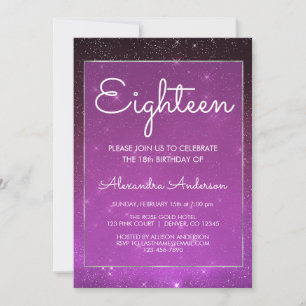 Purple Sparkle Under the Stars 18th Birthday Invitation