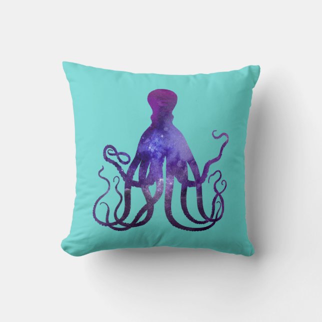 Purple Sparkle Watercolor Nautical Octopus Throw Pillow (Front)