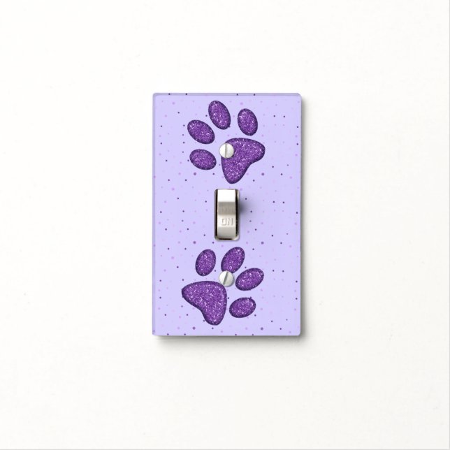 purple sparkling cat paw print - light switch cover (In Situ)