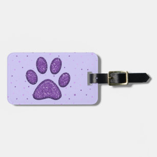 purple sparkling cat paw print - luggage tag