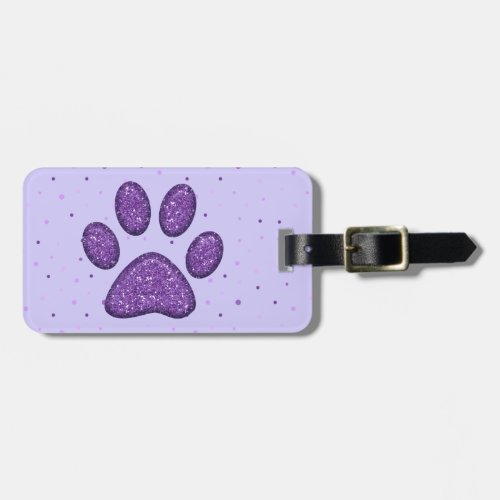 purple sparkling cat paw print _ luggage tag
