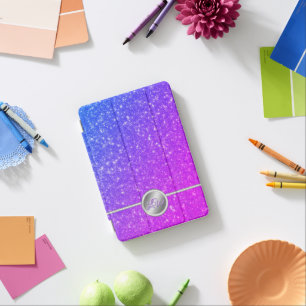Purple sparkling glitter monogram  iPad mini cover