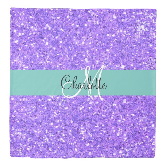 Purple sparkling glitter monogrammed     duvet cover (Front)