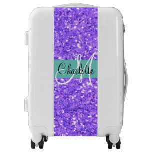 Purple sparkling glitter monogrammed       luggage