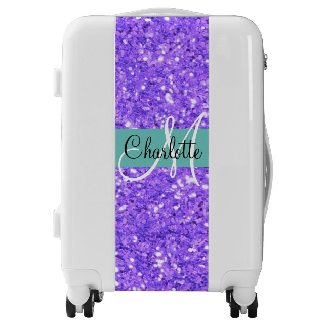 Purple sparkling glitter monogrammed       luggage (Front)