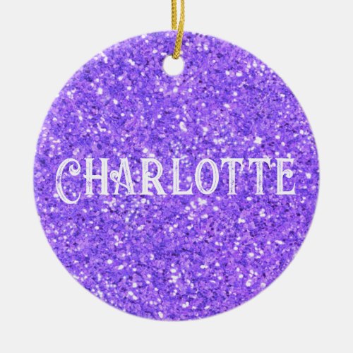 Purple sparkling glitter pattern  ceramic ornament