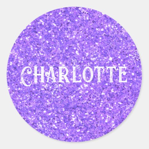 Purple sparkling glitter pattern    classic round sticker