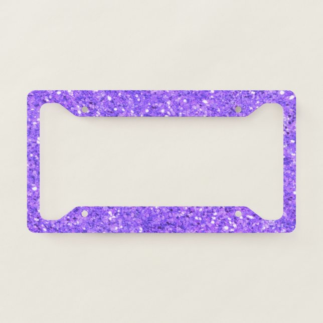 Purple sparkling glitter pattern license plate frame (Front)