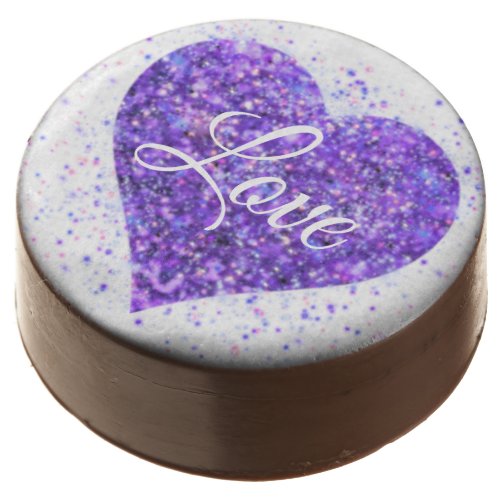 Purple sparkling heart love glitter valentine chocolate covered oreo