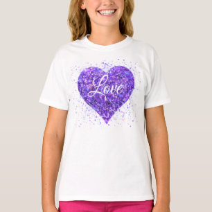 Purple sparkling heart, love glitter valentine T-Shirt