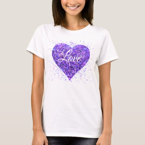 Purple sparkling heart love glitter valentine T_Shirt