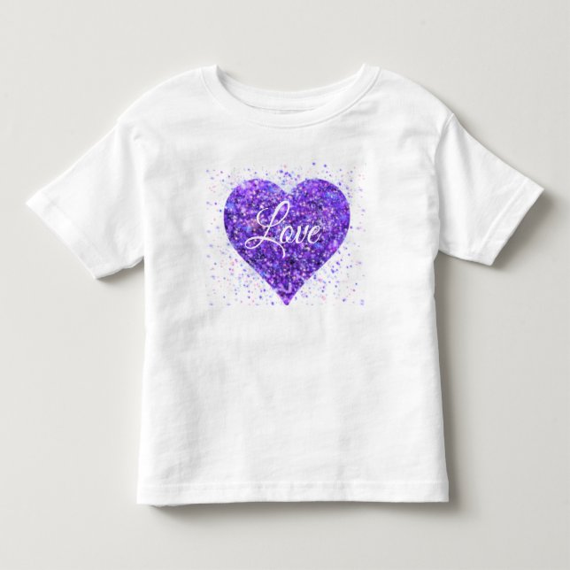 Purple sparkling heart, love glitter valentine toddler t-shirt (Front)