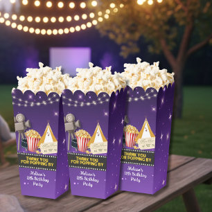 Purple Sparkling Movie Night Thank You Popcorn Favor Boxes