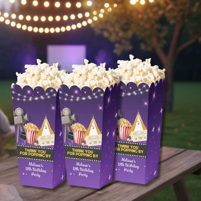 Purple Sparkling Movie Night Thank You Popcorn Favor Boxes (Creator Uploaded)