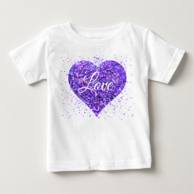 Purple sparkling sequins, love graffiti valentine baby T-Shirt (Front)