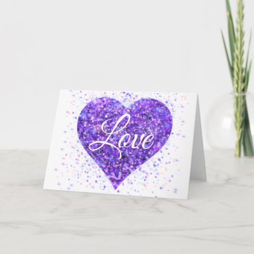 Purple sparkling sequins love graffiti valentine card