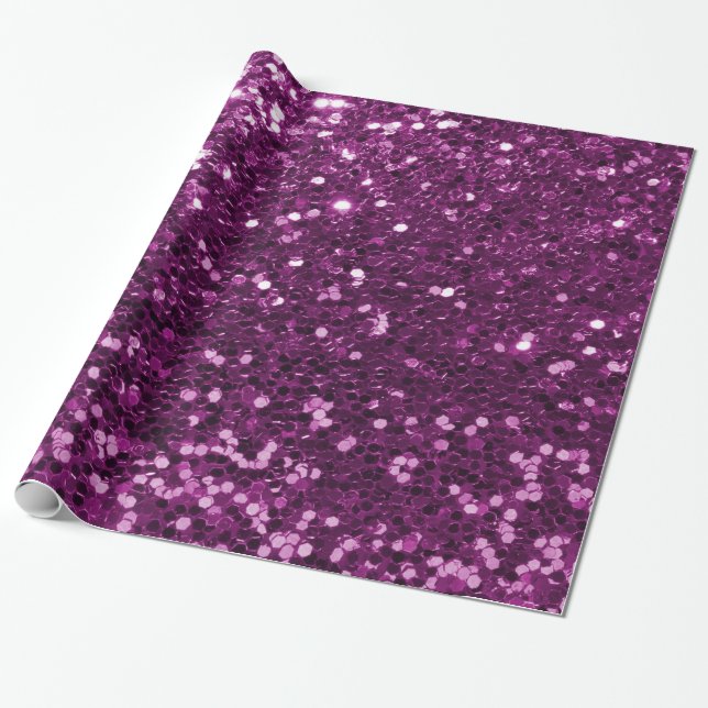 Purple Sparkly Faux Glitter Wrapping Paper (Unrolled)