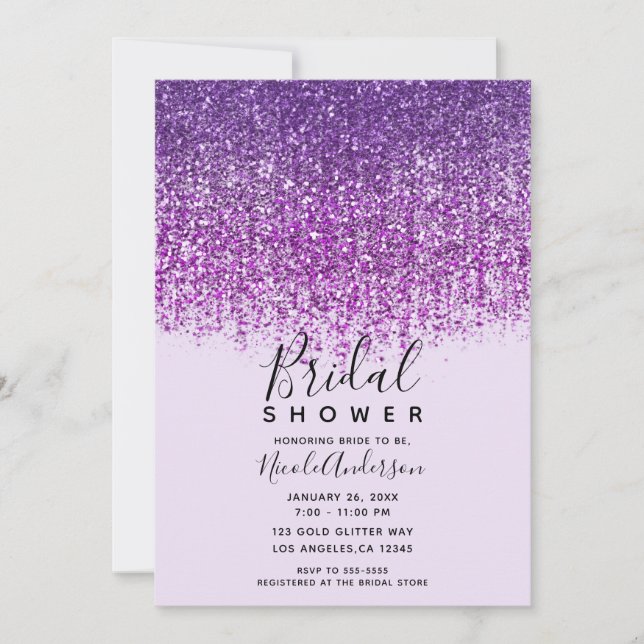 Purple Sparkly Glitter Bridal Shower  Invitation (Front)